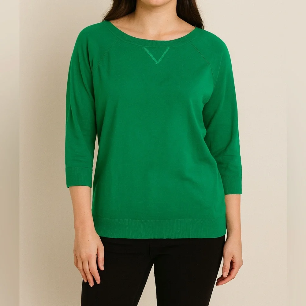 LOFT Green Raglan Sleeve Knit Sweatshirt Women’s Small Lightweight Pullover